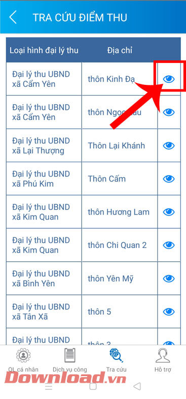 <p><strong>Bước 3:</strong> Ở màn hình khi này sẽ hiển thị những địa điểm thu BHXH-BHYT ở địa phương
