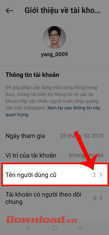 Ấn vào mục Tên người dùng cũ