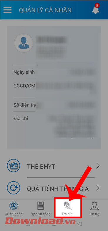 <p><strong>Bước 2:</strong> Ở giao diện chính của ứng dụng, nhấn vào mục <strong>Tra cứu</strong> ở