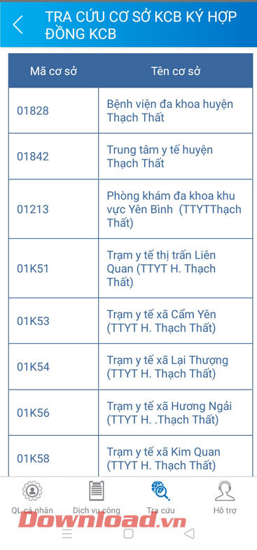 <p><strong>Bước 5:</strong> Trên màn hình điện thoại sẽ hiển thị <strong>Mã cơ sở và Tên cơ sở khám</strong>,