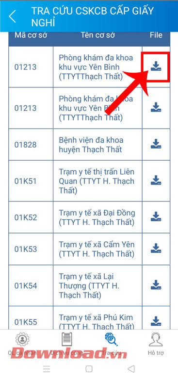 <p><strong>Bước 3:</strong> Lúc này trên màn hình sẽ hiển thị địa điểm cấp giấy nghỉ việc hưởng BHXH