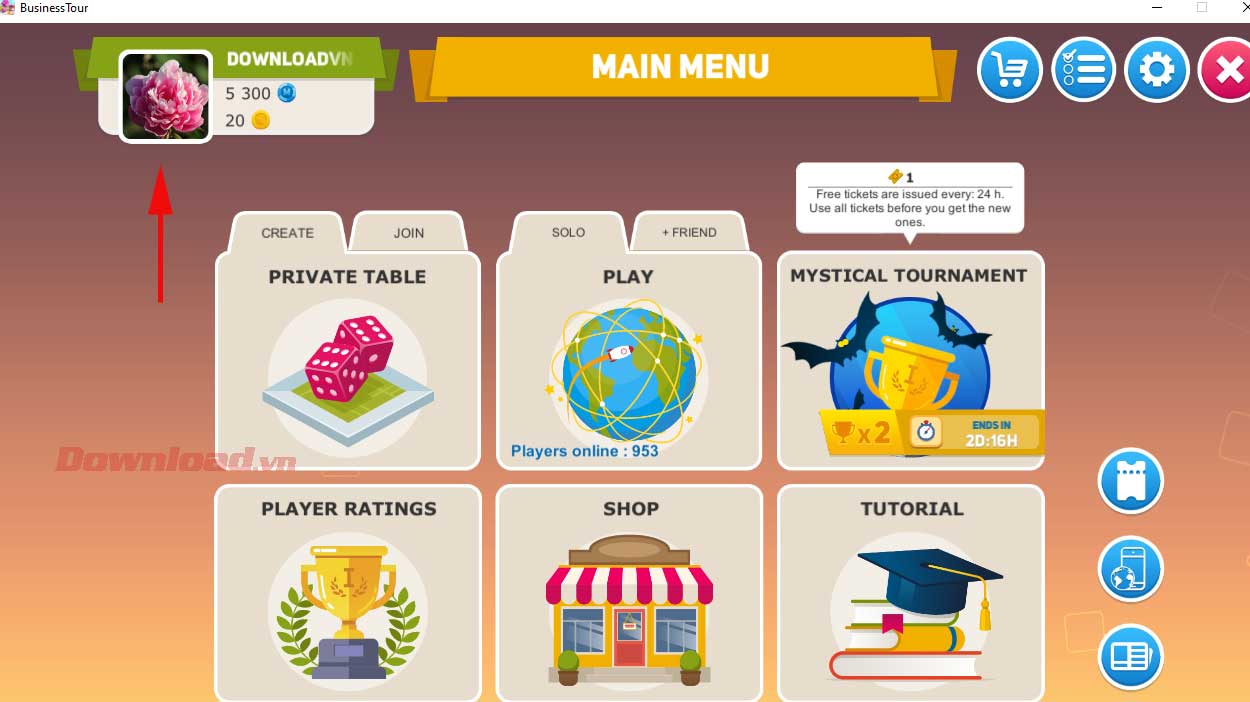 <p>1. Click vào hình đại diện tài khoản game ở phía trên màn hình để truy cập <strong>My Profile</strong>. </p>