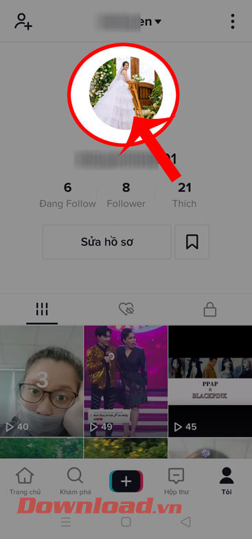 Chạm vào ảnh avatar TikTok