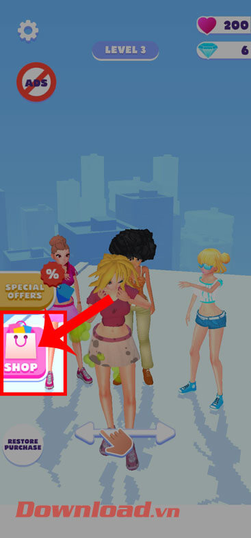 <p><strong>Bước 3:</strong> Tại giao diện chính của game, ấn vào nút <strong>Shop</strong> ở phía bên