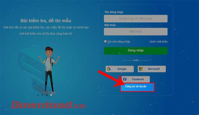 Click chuột vào nút Đăng ký tài khoản