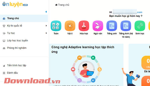 Tạo tài khoản Onluyen.vn thành công