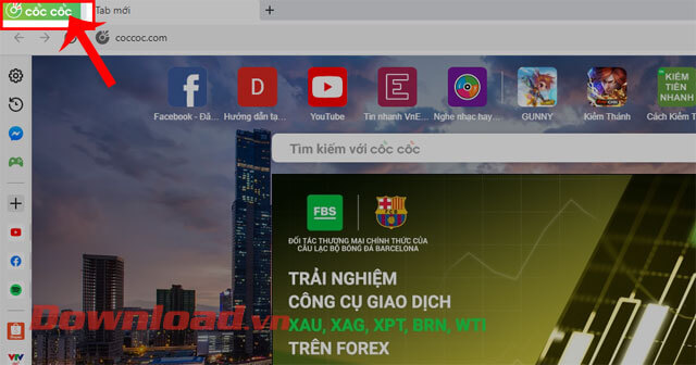 Nhấn vào biểu tượng Cốc Cốc