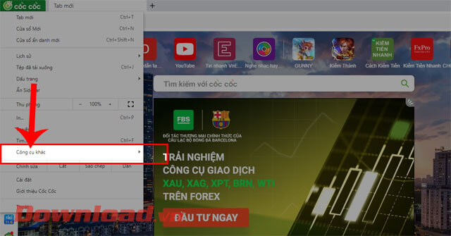 Ấn vào mục Công cụ khác