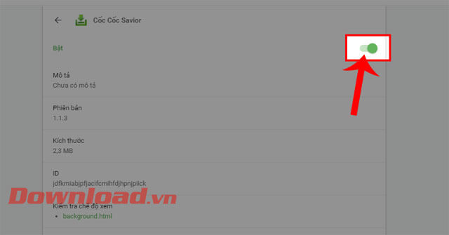 Gạt công tắt bật nút Download