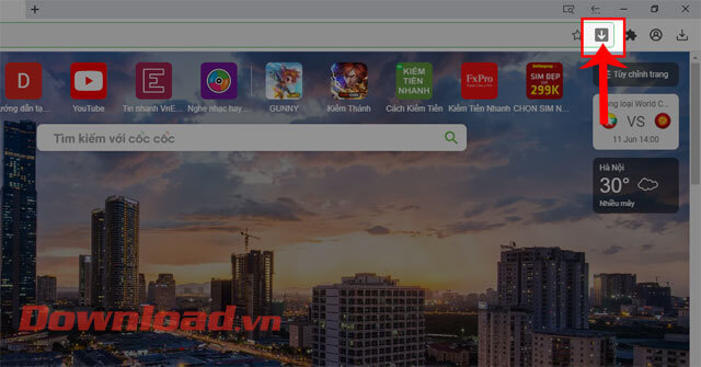 Nút Download đã được bật trên Cốc Cốc