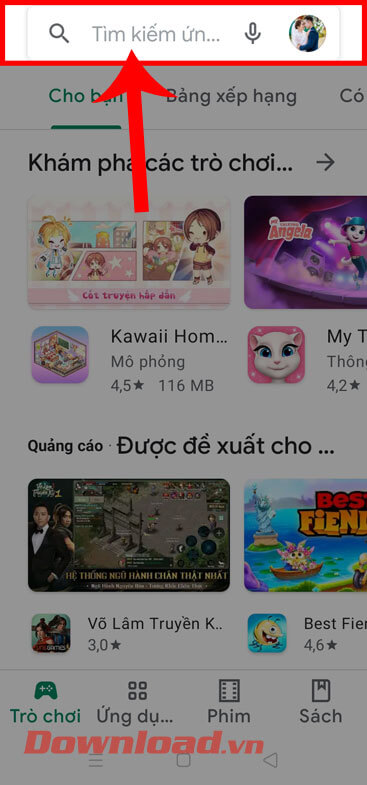 <p><strong>Bước 1:</strong> Trước tiên, <strong>mở kho ứng dụng <a href="https://download.com.vn/google-play-apk-59541">Google