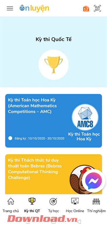 <p><strong>Bước 8:</strong> Quay trở lại giao diện chính của ứng dụng, ấn vào mục<strong> Kỳ thi QT</strong>,