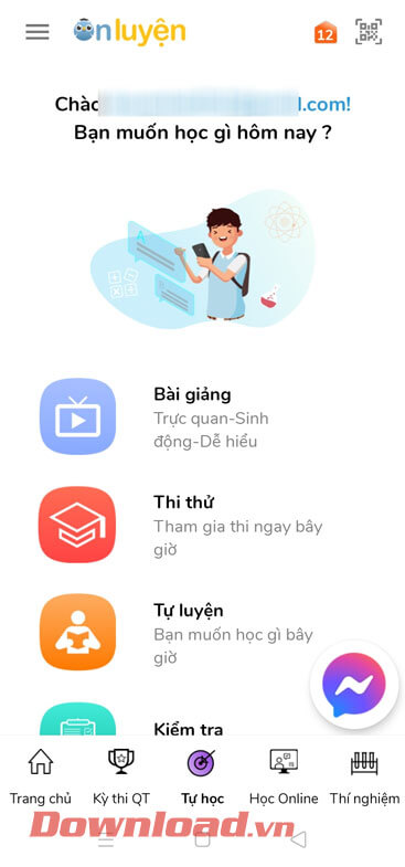 <p><strong>Bước 9:</strong> Chạm vào mục <strong>Tự học</strong>, để tìm kiếm tài liệu, hay tham gia