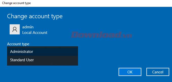 Đổi tài khoản trên Windows 10