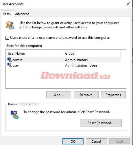 Đổi tài khoản người dùng