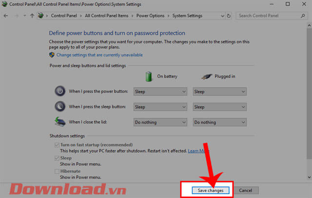 Click chuột vào nút Save Changes