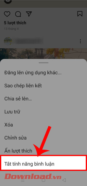 <p><strong>Bước 3:</strong> Sau đó, ấn vào mục<strong> Tắt tính năng bình luận</strong> ở phía dưới