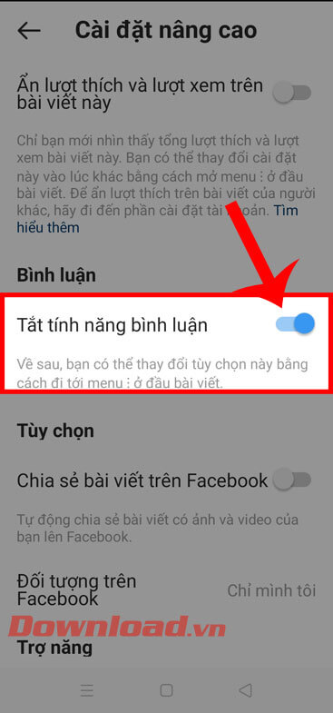 <p><strong>Bước 3:</strong> Ở phần <em>Cài đặt nâng cao</em>, hã<strong>y gạt công tắc tại mục Tắt tính