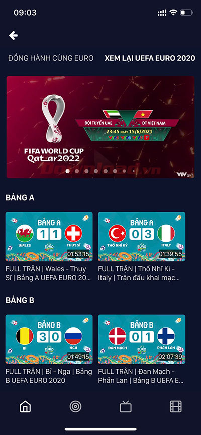 Xem lại các trận EURO 2020 trên VTVgo