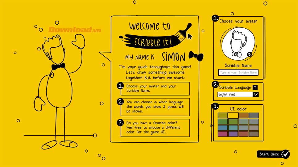 <p>1. Sau khi click Play, bạn sẽ được đưa tới màn hình mở đầu game. Tại đây, bạn sẽ chọn hình đại diện