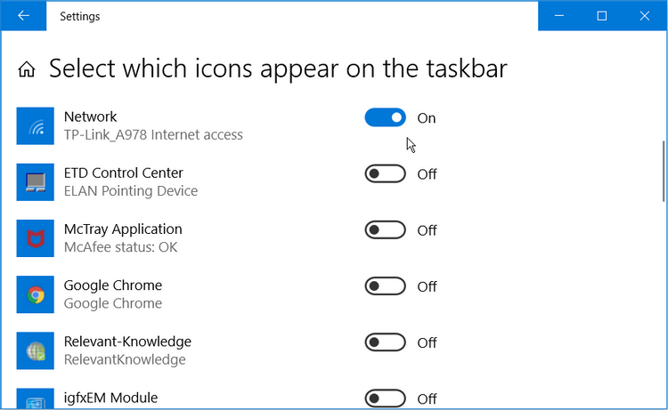 Bật icon mạng trên Win 10