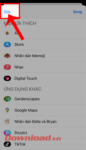 <p><strong>Bước 2: </strong>Ở mục ứng dụng nhãn dán khi này, nhấn vào nút <strong>Sửa</strong> ở góc