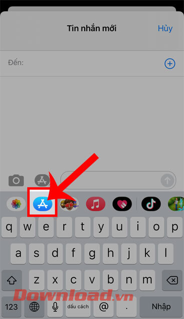 <p><strong>Bước 3: </strong>Trong cuộc trò chuyện, ấn vào<strong> biểu tượng của Kho ứng dụng App Store.</strong></p>