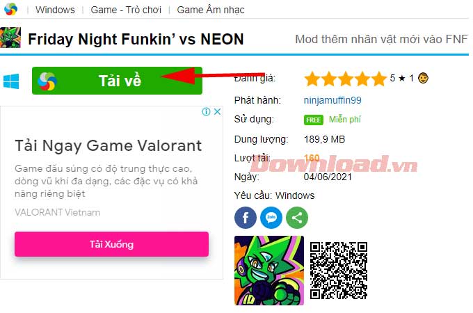 <p>1. Click nút <strong>Tải về</strong> để<strong> download mod Friday Night Funkin’ vs NEON</strong>