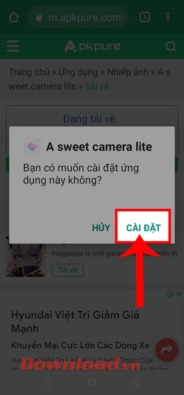 <p><strong>Bước 5: </strong>Trên màn hình khi này xuất hiện cửa sổ A sweet camera lite, hãy nhấn vào