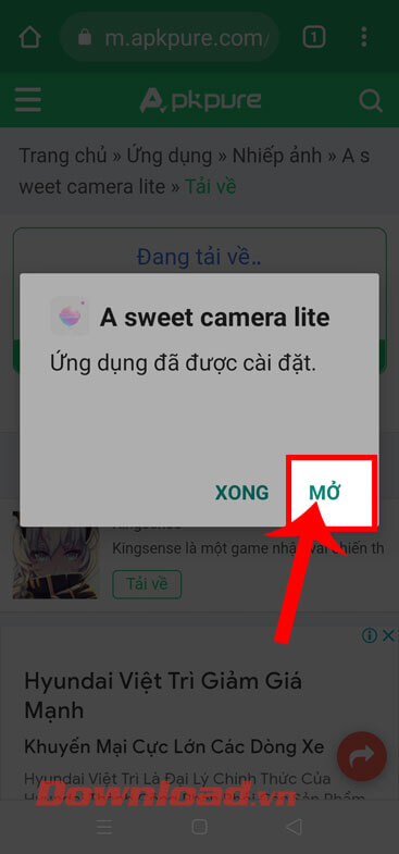 <p><strong>Bước 6:</strong> Đợi một chút để việc cài đặt ứng dụng về máy được hoàn tất, rồi ấn vào nút