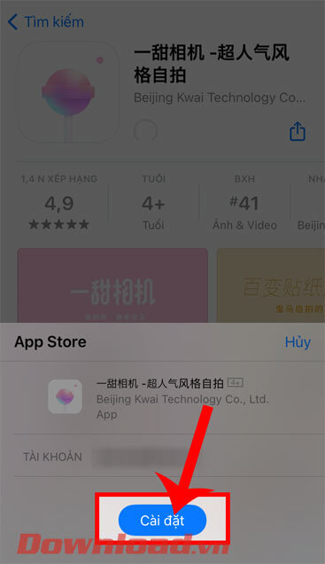 <p><strong>Bước 5:</strong> Phía dưới màn hình lúc này xuất hiện cửa sổ cài ứng dụng của App Store,