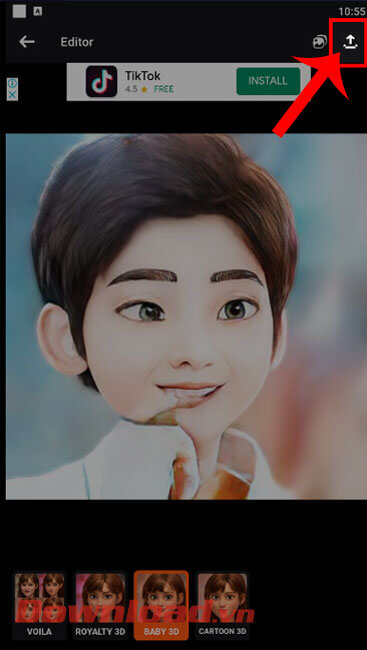 <p><strong>Bước 6: </strong>Để xuất hình ảnh về máy tính, hãy click chuột vào <strong>biểu tượng mũi