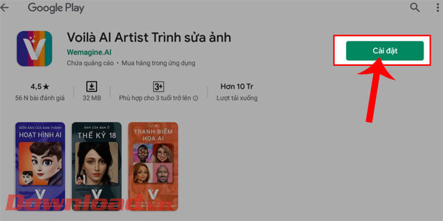 <p><strong>Bước 4: </strong>Ở phần tải ứng dụng của Google Play khi này, hãy click chuột vào nút <strong>Cài