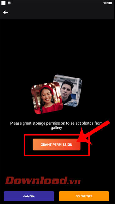 <p><strong>Bước 2:</strong> Click chuột vào nút<strong> Grant Permission</strong>, để lấy ảnh từ thư