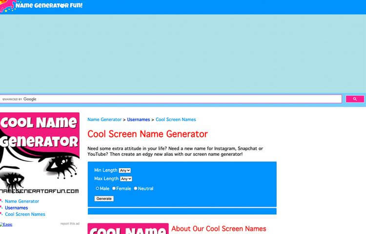 Cool Screen Name Generator