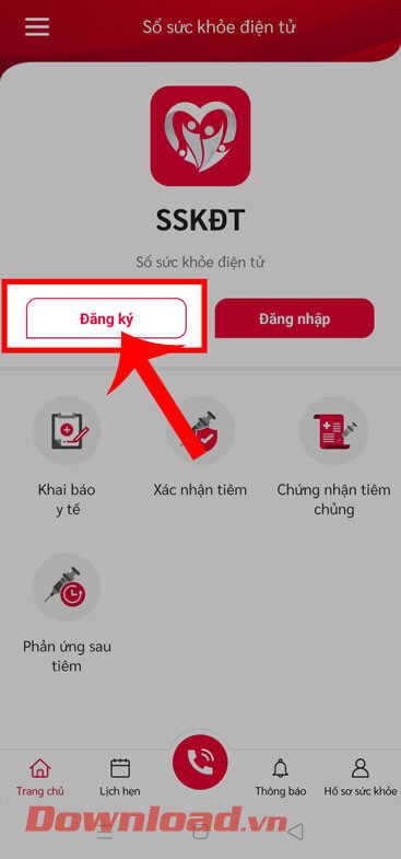 <p><strong>Bước 1: </strong>Sau khi cài đặt ứng dụng thành công, tại giao diện chính của Sổ sức khỏe