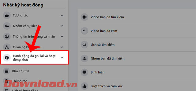 <p><strong>Bước 4:</strong> Ở cột<em> Nhật ký hoạt động</em> phía bên trái màn hình, nhấn vào mục <strong>Hành