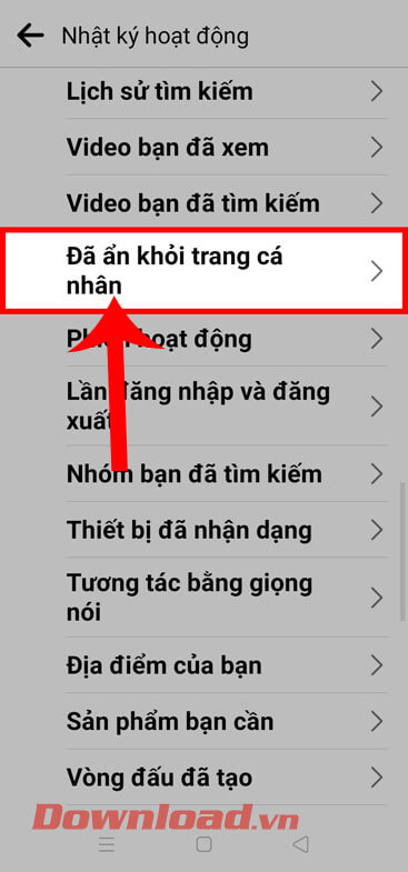 <p><strong>Bước 5: </strong>Tiếp theo, hãy chọn mục <strong>Đã ẩn khỏi trang cá nhân.</strong></p>