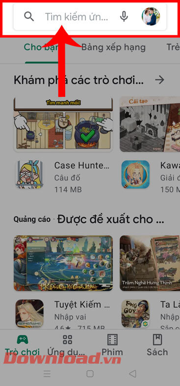 <p><strong>Bước 2:</strong> Trong trang chủ của kho ứng dụng, nhấn vào<strong> ô tìm kiếm</strong> ở