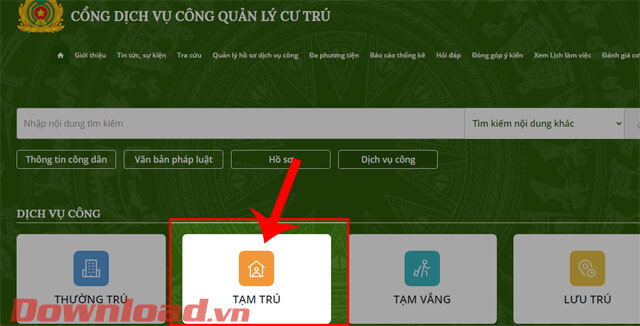 Nhấn vào mục Tạm trú