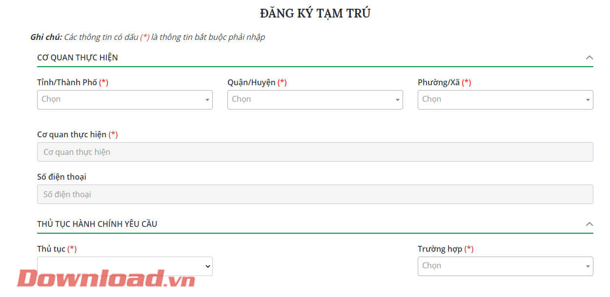Điền đầy đủ thông tin 