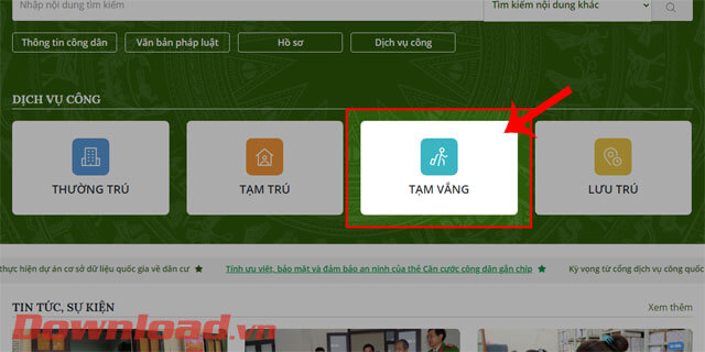 Nhấn vào mục Tạm vắng