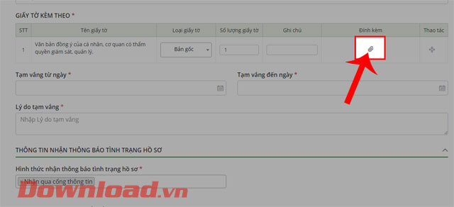 Cick chuột vào biểu tượng file đính kèm