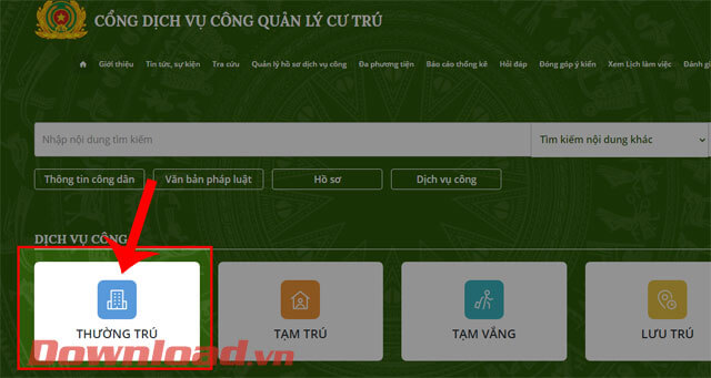 Nhấn vào mục Thường trú