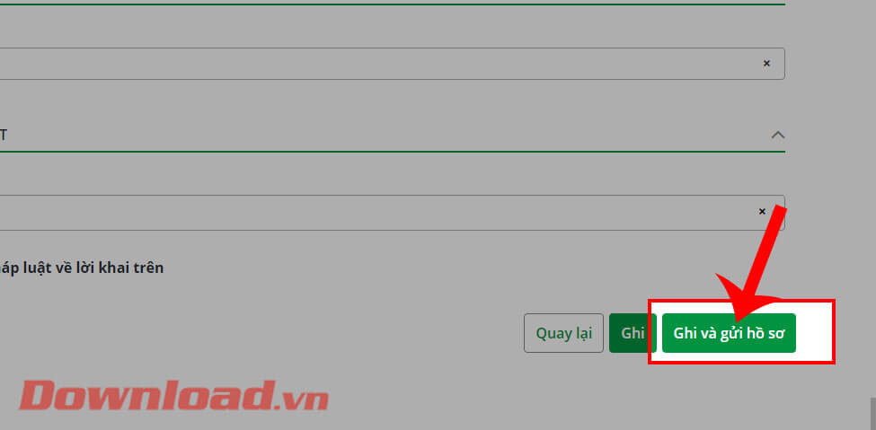 Click chuột vào nút Ghi và gửi hồ sơ