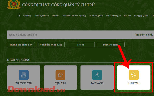 Nhấn vào mục Lưu trú