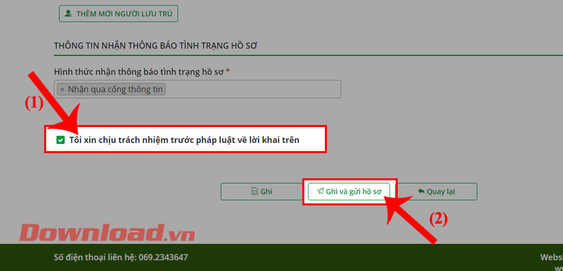 Nhấn vào nút Ghi và gửi hồ sơ