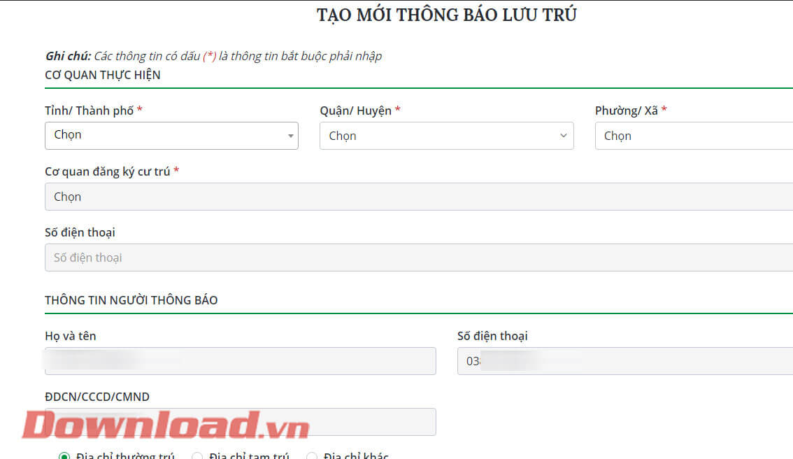 Nhập thông tin tại mục Cơ quan thực hiện 