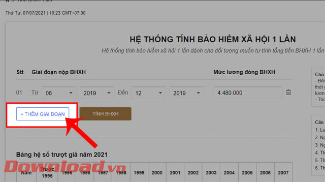 Click chuột vào nút Thêm giai đoạn