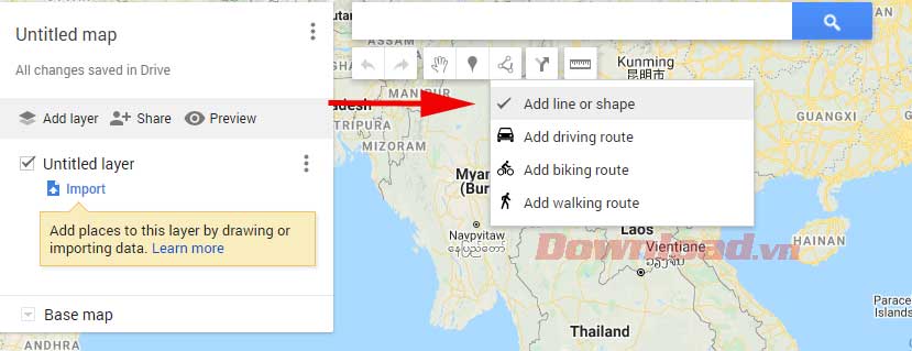Chọn thêm đường hoặc hình dạng vào Google Maps
